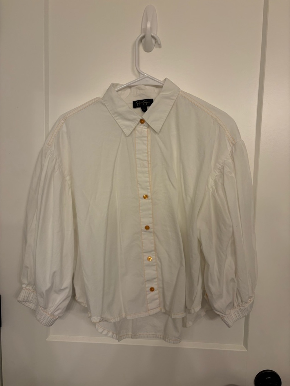 Jessica Simpson Cream Button-Front Puff Sleeve Blouse